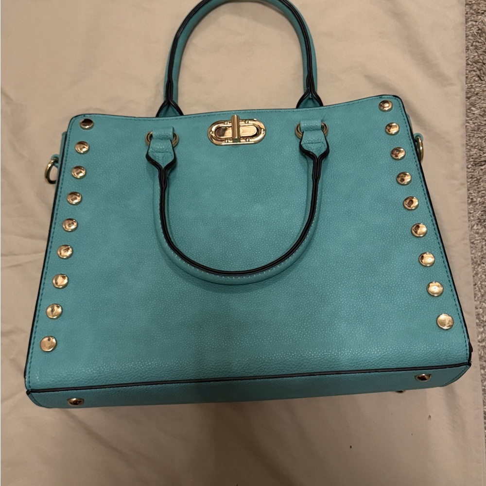 Turquoise Handbag with Gold Accents, matching insert